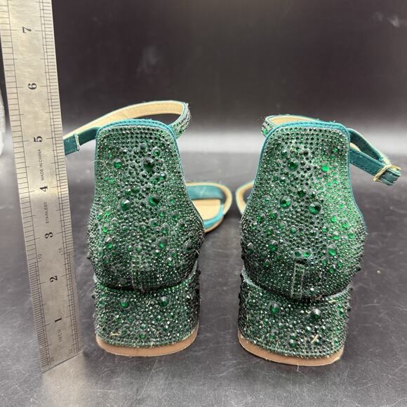 Betsey Johnson Womens Size 11M Grant Green Ankle Strap Heels Jewelled - Picture 7 of 9